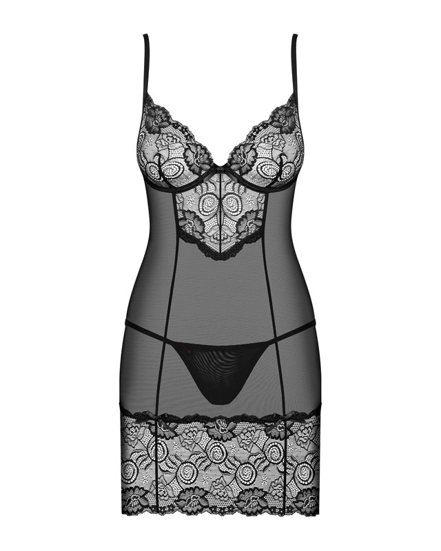 ALLURIA - BLACK UNDERWIRE CHEMISE & THONG