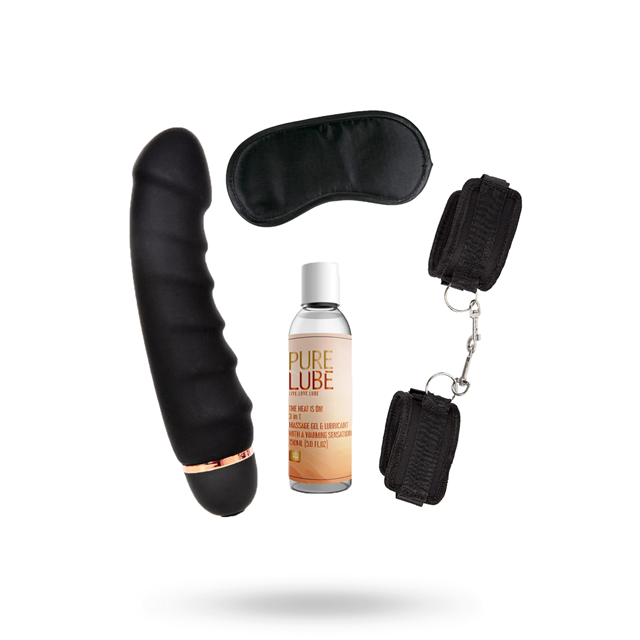 Black Amazing Ribbed Vibrator Kit