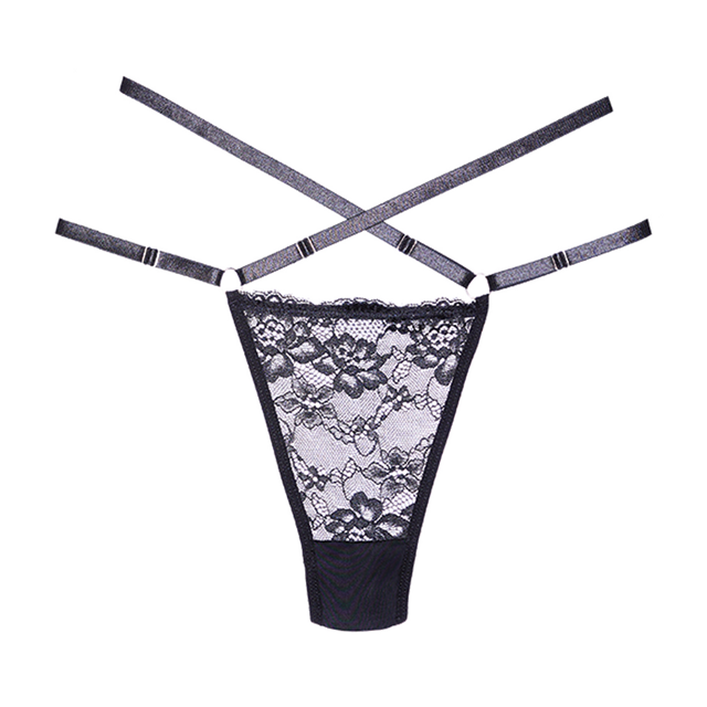 Cherished - Lace and Mesh Thong - Black