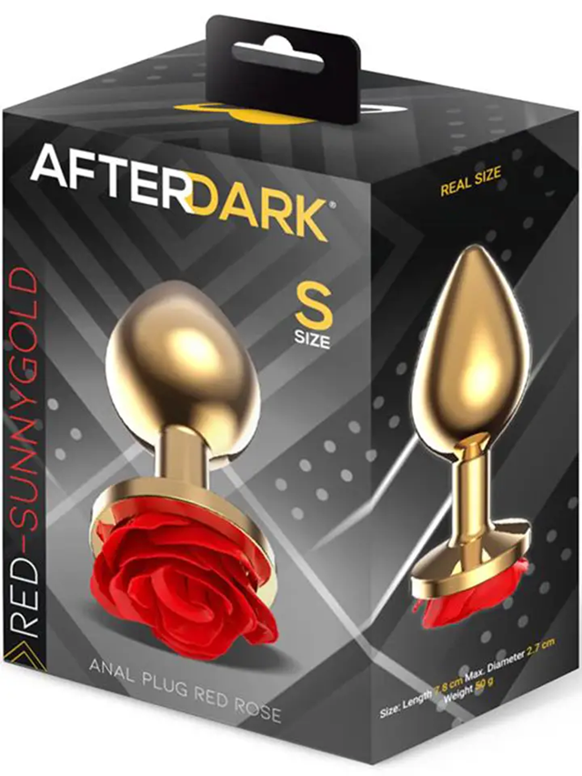 Golden Metal Anal Plug With Red Rose Small