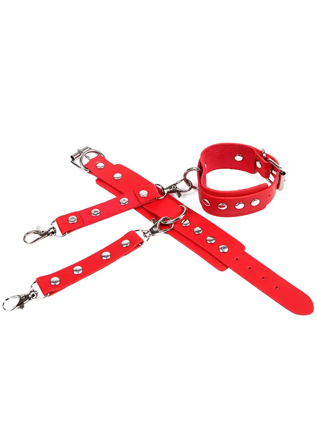 Handcuffs With Bondage Belt Red One Size