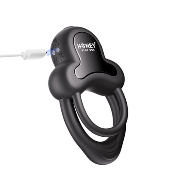 Anello-App-Controlled Vibrating Double Cock Ring with Clitoral Stimulator Black