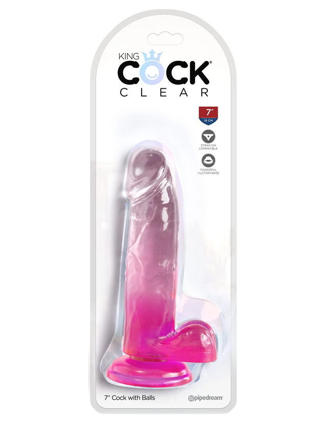 King Cock Clear 18 cm with Balls - Pink