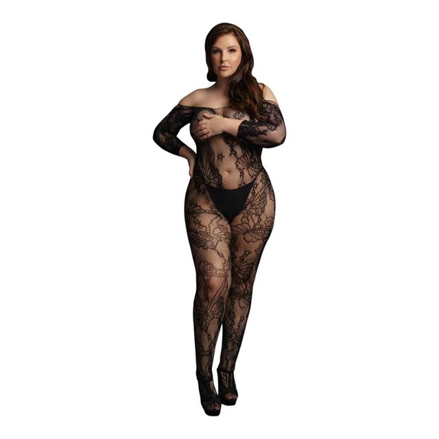 Lace Sleeved Bodystocking - Plus Size