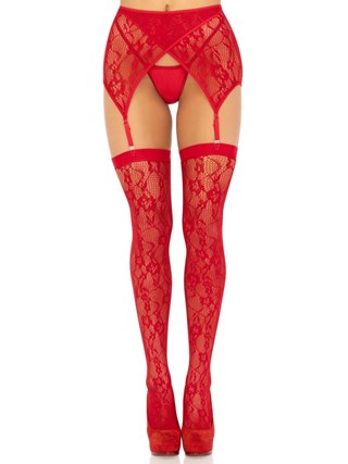 Lace Thigh Highs & Garterbelt Red