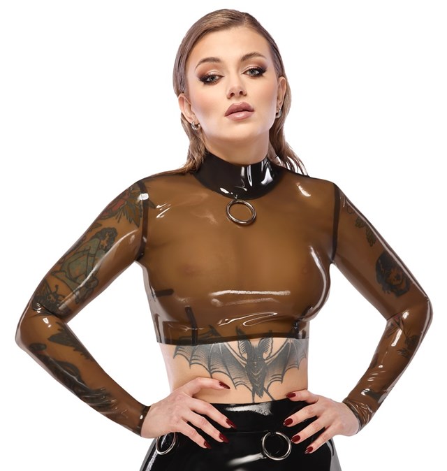 Latex Crop Top With Long Sleeves