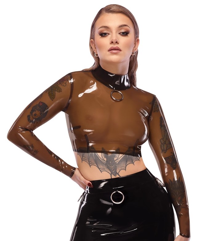 Latex Crop Top With Long Sleeves