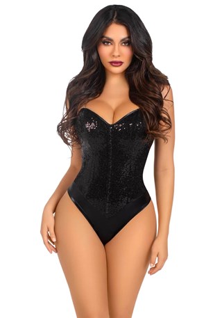 Sequin Boned Bodysuit Black