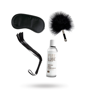 Kit With Eye Mask, Flogger, Lube & Tickler