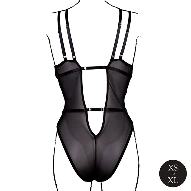 Wireless Lace Bodysuit with Adjustable Sliders - Black